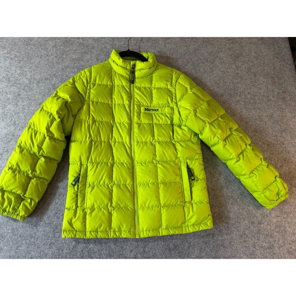 Marmot Boys Ajax Down Puffer Jacket Neon Green Sz L Winter Ski Snowboard